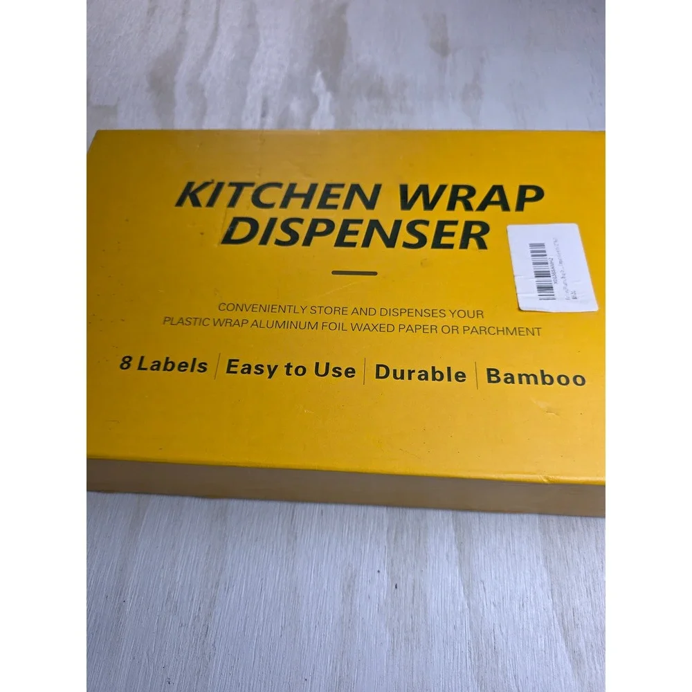 Losvio Bamboo Kitchen Wrap Dispenser 3 in 1 Organizer with Cutter and Labels